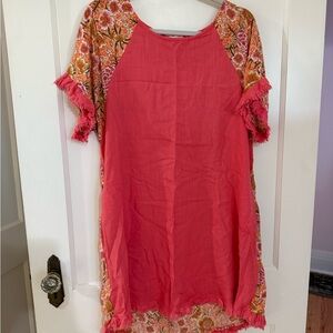 Umgee Pink Floral Dress with Fringe